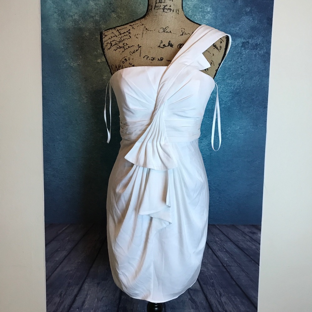 BCBG White Cocktail Party One shoulder Mini Dress